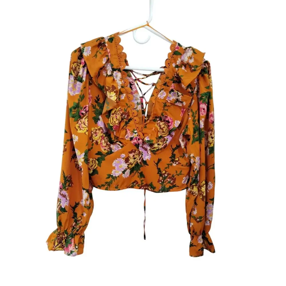 Milk & Honey Women's size Large Floral Feminine‎ Babydoll Milkmaid Cocktail Top